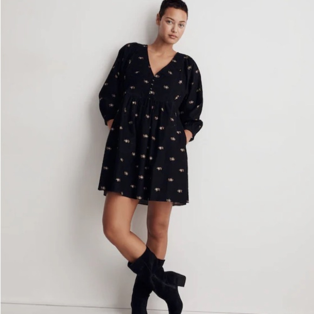 Madewell Corduroy Quilted-Bib Mini Dress in Blurred Ikat XS